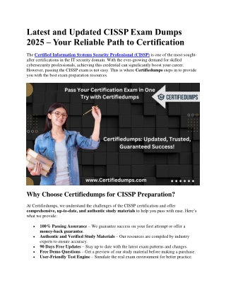 Latest and Updated CISSP Exam Dumps 2025