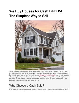 We Buy Houses for Cash Lititz PA_ The Simplest Way to Sell