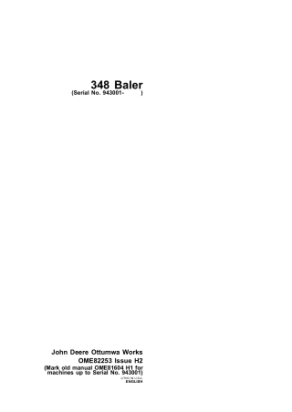 John Deere 348 Baler (Serial No.943001-) Operator’s Manual Instant Download (Publication No. ome82253)