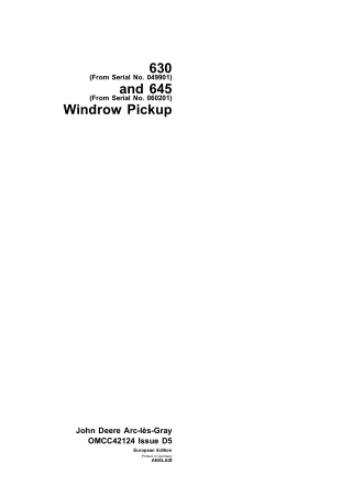 John Deere 630 (Serial No.049901) and 645 (Serial No.060201) Windrow Pickup Operator’s Manual Instant Download (Publicat