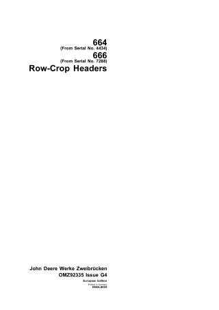 John Deere 664 (Serial No.4434) 666 (Serial No.7288) Row-Crop Headers Operator’s Manual Instant Download (Publication No