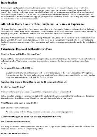 All-in-One Home Construction Companies: A Seamless Experience