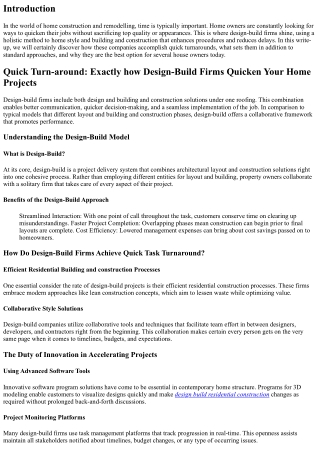 Quick Turnaround: Exactly How Design-Build Firms Accelerate Your Home Tasks