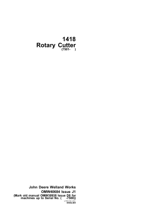 John Deere 1418 Rotary Cutter (SN7501-) Operator’s Manual Instant Download (Publication No.OMW40684)