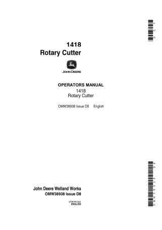 John Deere 1418 Rotary Cutter Operator’s Manual Instant Download (Publication No. OMW38938)