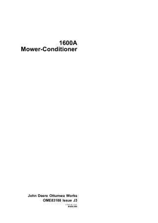 John Deere 1600A Mower-Conditioner Operator’s Manual Instant Download (Publication No.ome83188)