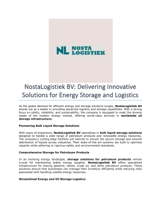 NostaLogistiek BV- Delivering Innovative Solutions for Energy Storage and Logistics