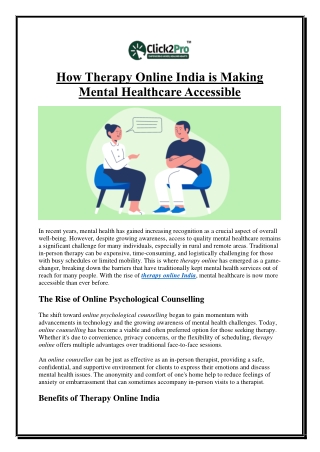 How Therapy Online India is Making Mental Healthcare Accessible