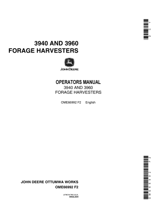 John Deere 3940 and 3960 Forage Harvesters Operator’s Manual Instant Download (Publication No.ome66992)