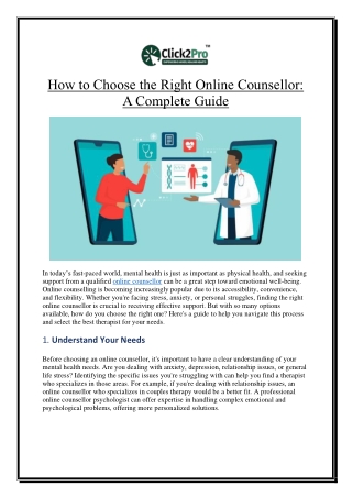 How to Choose the Right Online Counsellor A Complete Guide