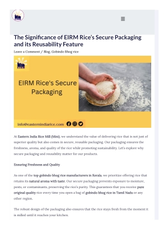 The Significance of EIRM Rice’s Secure Packaging and its Reusability Feature