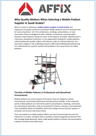 Why Quality Matters When Selecting a Mobile Podium Supplier in Saudi Arabia?
