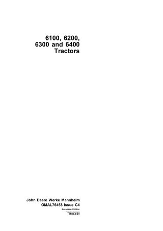 John Deere 6100 6200 6300 and 6400 Tractors Operator’s Manual Instant Download (Publication No.omal76458)
