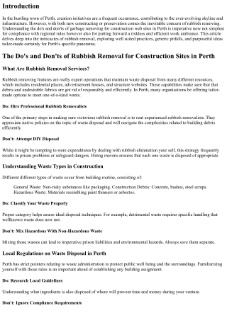 The Do's and Don'ts of Rubbish Removal for Construction Sites in Perth