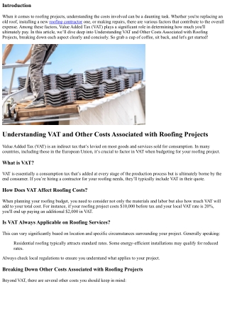 Understanding VAT and Other Costs Associated with Roofing Projects