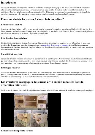 Les avantages écologiques des caisses à vin en bois recyclées