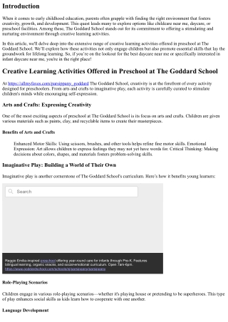 “Creative Learning Activities Offered in Preschool at The Goddard School”