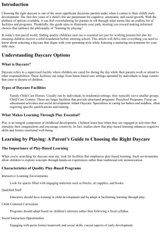 Learning by Playing: A Parent’s Guide to Choosing the Right Daycare