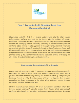 How is Ayurveda Really Helpful to Treat Your Rheumatoid Arthritis