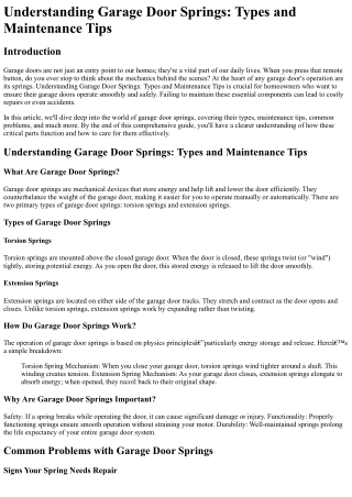 Understanding Garage Door Springs Types and Maintenance Tips