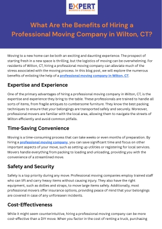What Are the Benefits of Hiring a Professional Moving Company in Wilton, CT