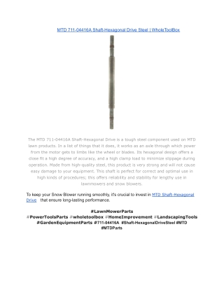 MTD 711-04416A Shaft-Hexagonal Drive Steel _ WholeToolBox