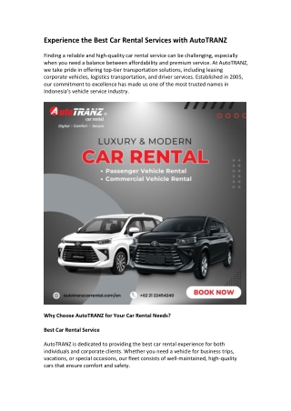 Experience the Best Car Rental Services with AutoTRANZ
