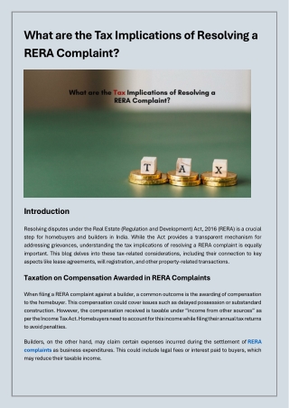 What are the Tax Implications of Resolving a RERA Complaint?