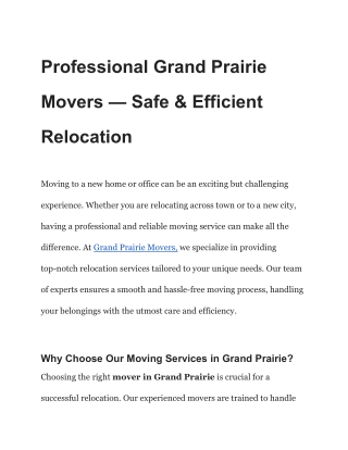 Professional Grand Prairie Movers — Safe & Efficient Relocation