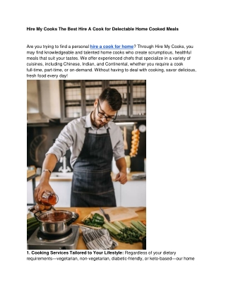 Hire My Cooks The Best Hire A Cook for Delectable Home Cooked Meals