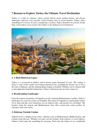 7 Reasons to Explore Turkey the Ultimate Travel Destination