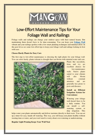 Low-Effort Maintenance Tips for Your Foliage Wall and Railings