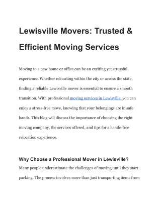 Lewisville Movers_ Trusted & Efficient Moving Services
