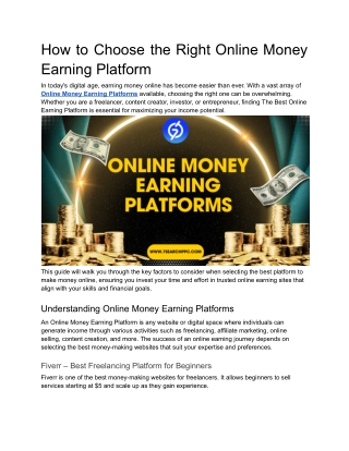 How to Choose the Right Online Money Earning Platform