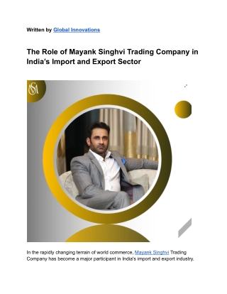 How Mayank Trading Company Affects India's Export and Import Sector