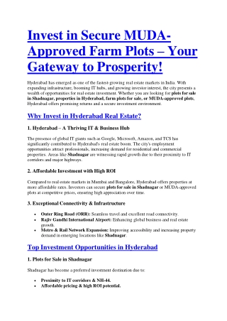 Invest in Secure MUDA-Approved Farm Plots – Your Gateway to Prosperity!