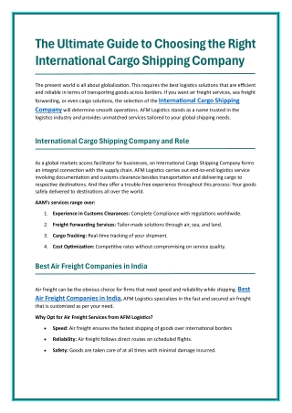 The Ultimate Guide to Choosing the Right International Cargo Shipping Company