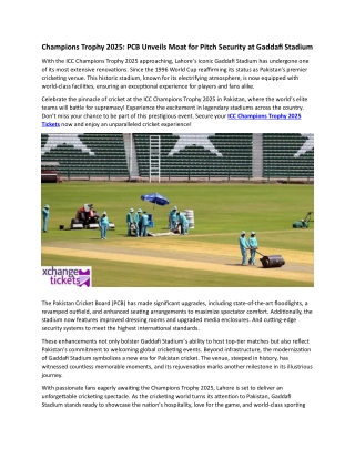 PCB Unveils Moat for Pitch Security at Gaddafi Stadium