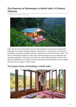 Exploring the Essence of Homestays in North India: A Cultural Odyssey