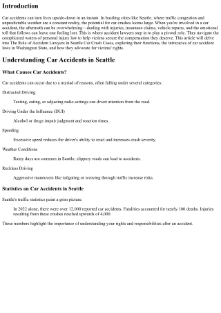 The Role of Accident Lawyers in Seattle Car Crash Cases