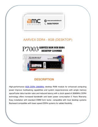 AARVEX DDR4 - 8GB (DESKTOP) - AMC Solutions