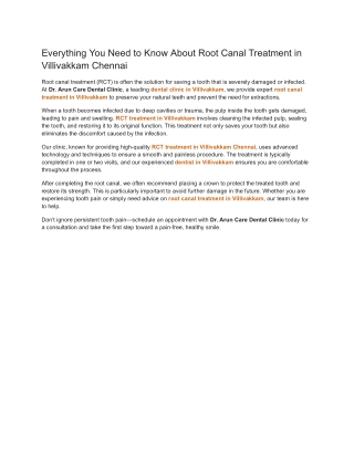 Everything You Need to Know About Root Canal Treatment in Villivakkam Chennai