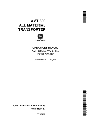 John Deere AMT 600 All Material Transporter Operator’s Manual Instant Download (Publication No. OMW38914)