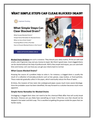 What Simple Steps Can Clear Blocked Drain?