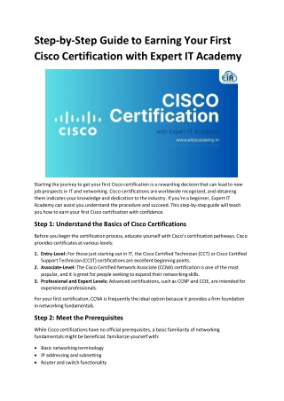 Step-by-Step Guide to Earning Your First Cisco Certification with Expert IT Academy