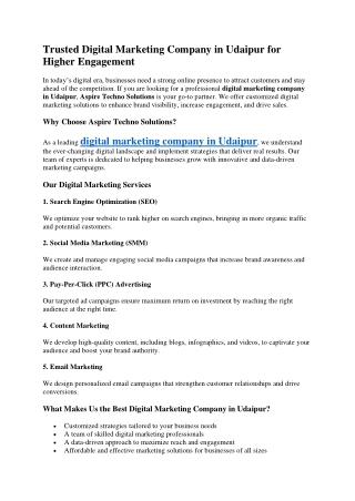 Trusted Digital Marketing Company in Udaipur for Higher Engagement