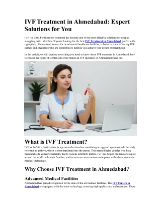 IVF Treatment in Ahmedabad: Expert Solutions for You