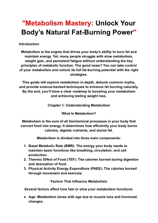 Metabolism Mastery - Unlock Your Body’s Natural Fat-Burning Power