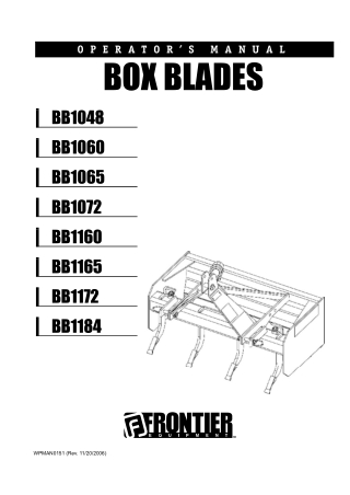 John Deere Frontier BB1048 BB1060 BB1065 BB1072 BB1160 BB1165 BB1172 BB1184 Box Blades Operator’s Manual Instant Downloa