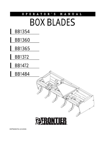 John Deere Frontier BB1354 BB1360 BB1365 BB1372 BB1472 BB1484 Box Blades Operator’s Manual Instant Download (Publication